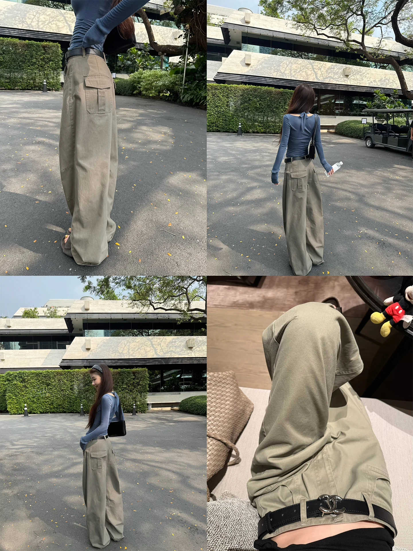 

Fashionable Workwear Pants Salted Cold Tea Heavy Duty Enzyme Wash Process High Waist Cotton Casual Wide Leg Pants for Girls