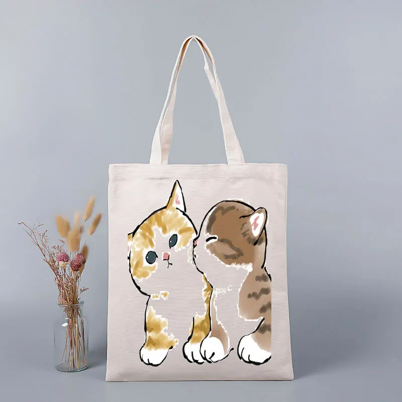 Summer Cute Cat Custom Print Shoulder Bag Travel Bags Shopping Bag Folding Canvas Bag Shopper Beach Totes Gift Designer Handbag