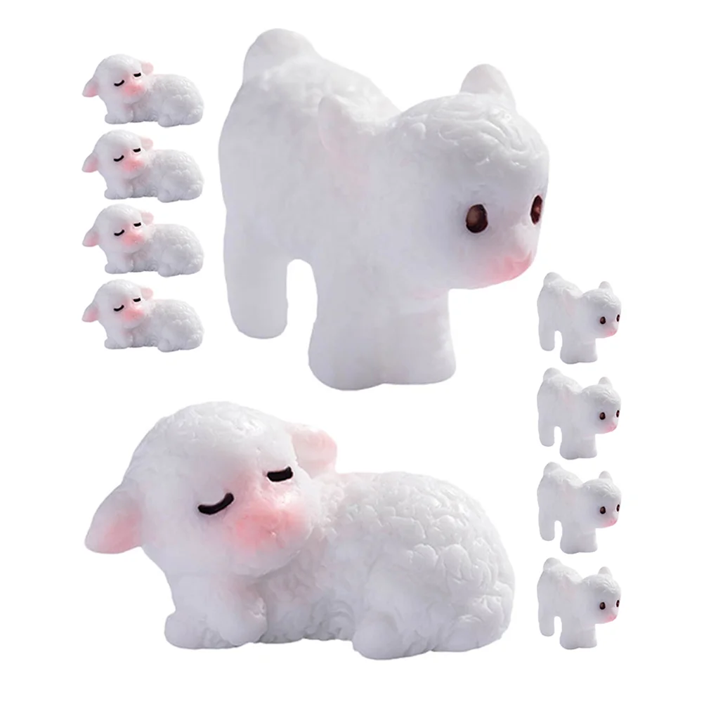 

10 Pcs Miniature Sheep Figurines Ornament Resin Figures Animals Model Ornaments