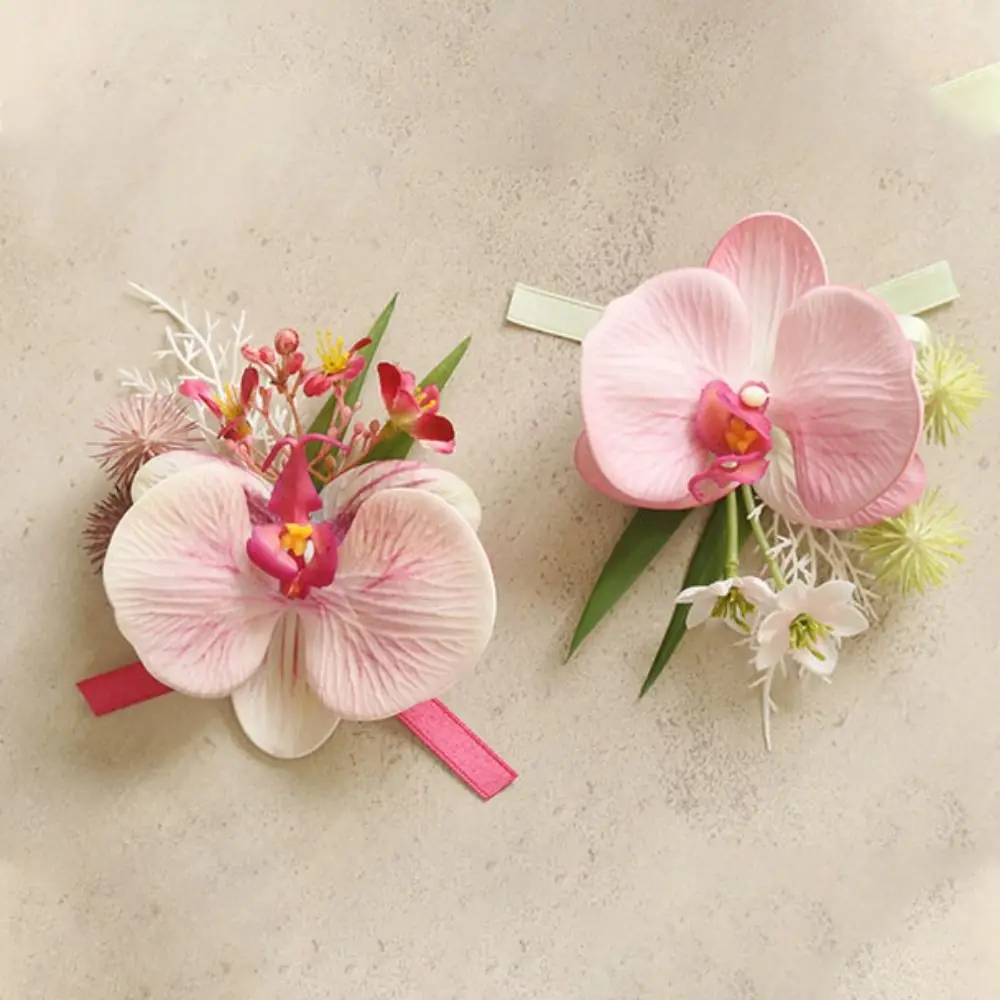 Butterfly Orchid Bridegroom-bride Corsage Fashionable Delicate Wedding Boutonniere Romantic Artificial Flower Pearl Wrist Flower