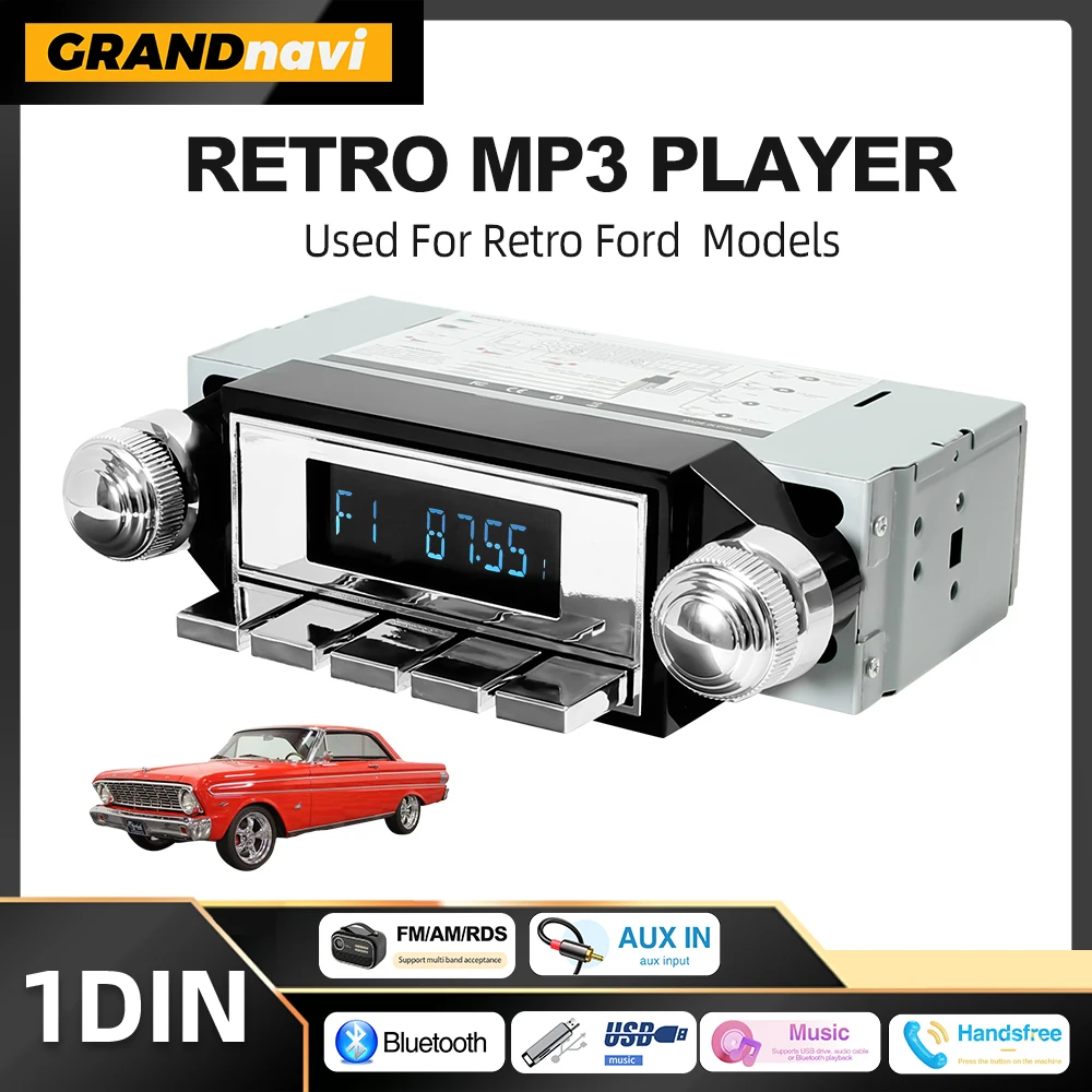 Retor Car Radio 1DIN MP3 Vintage Player FM/AM/RDS Bluetooth For Ford F-Series Ranchero Bronco Mustang Galaxie Falcon Thunderbird