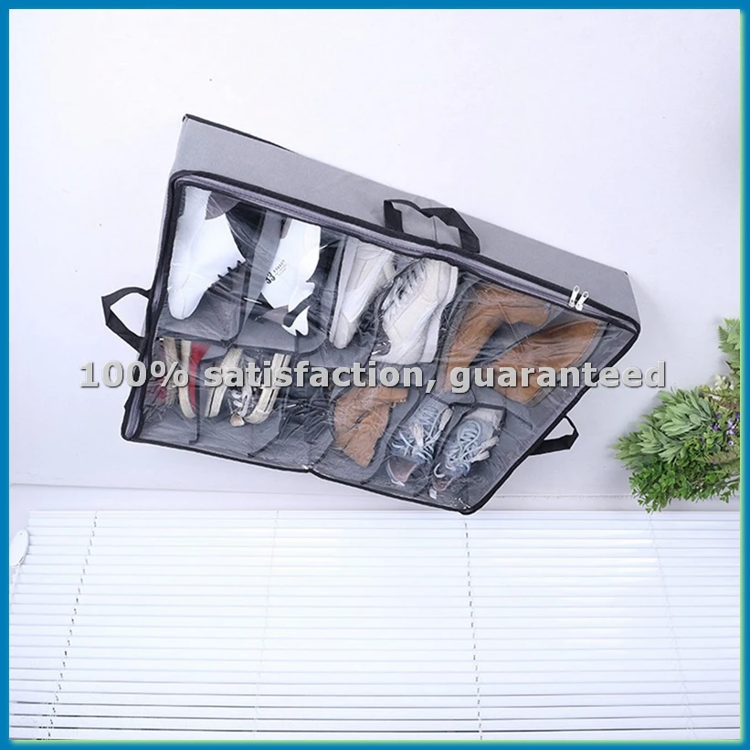 

Органайзер для хранения обуви под кроватью, складной тканевый контейнер для обуви с прозрачной крышкой, прозрачная сумка для хранения в окне-AT48