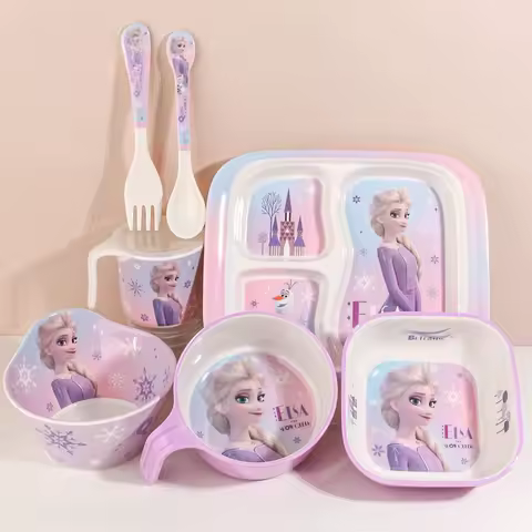 하스브로 엘사 맞춤형 만화 낙하 방지 특수 그릇, 창의적인 애니메이션 영화 캐릭터, 화상 방지 식기 세트