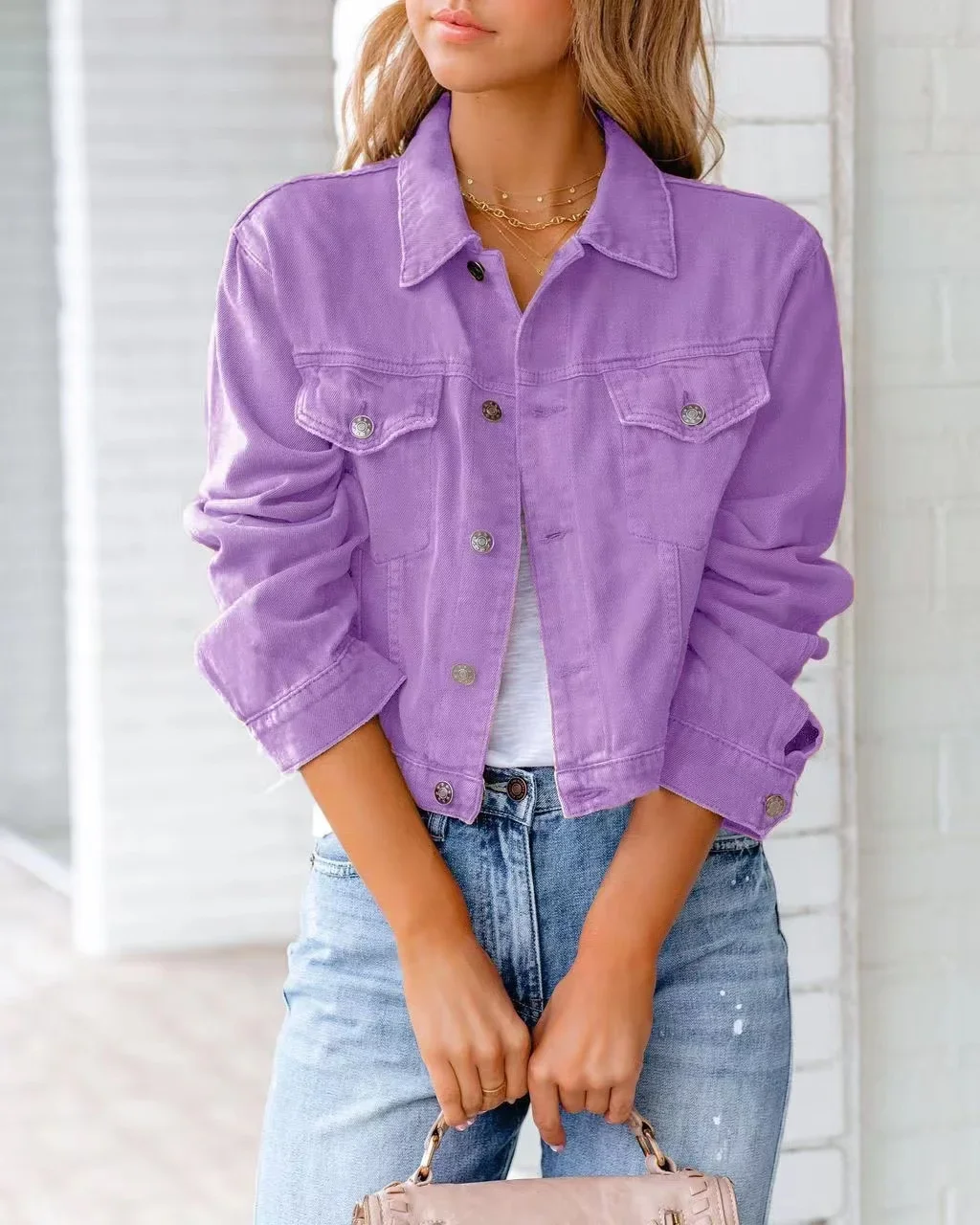 Chaqueta vaquera ajustada de manga larga para mujer, abrigo corto coreano de un solo pecho, prendas de Vestir Vintage sólidas, Chic de calle alta, Otoño, 2024