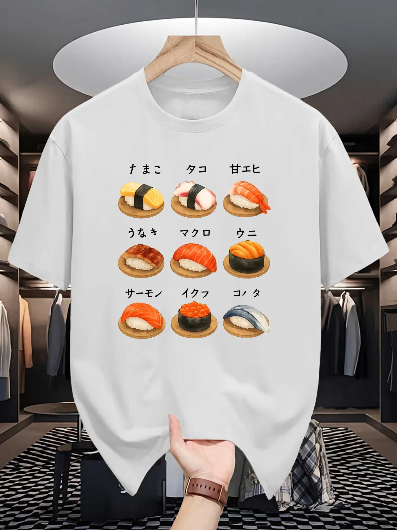 Japanese sushi Retro Print Mens Crew Neck T Shirt Oriental Warrior Graphic Short Sleeve Casual Cotton Fashion Street Tees