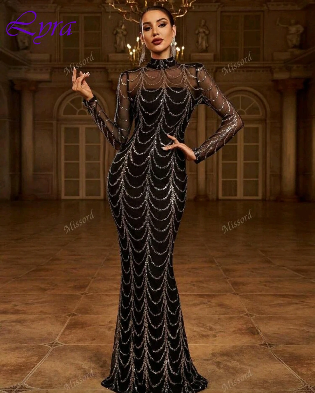 تخصيص حورية البحر الياقة العالية طويلة الأكمام فستان سهرة أنيق دقيق مخصص فساتين المناسبات الموضة الحديثة فستان الحفلة الراقصة