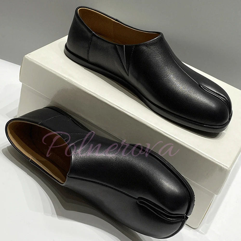 Split Toe Tabi Loafers Leather Shoes Spring Men Oxfords Slip On Designer Silver Black Soild Color Flats Shoes Male Dress Shoes