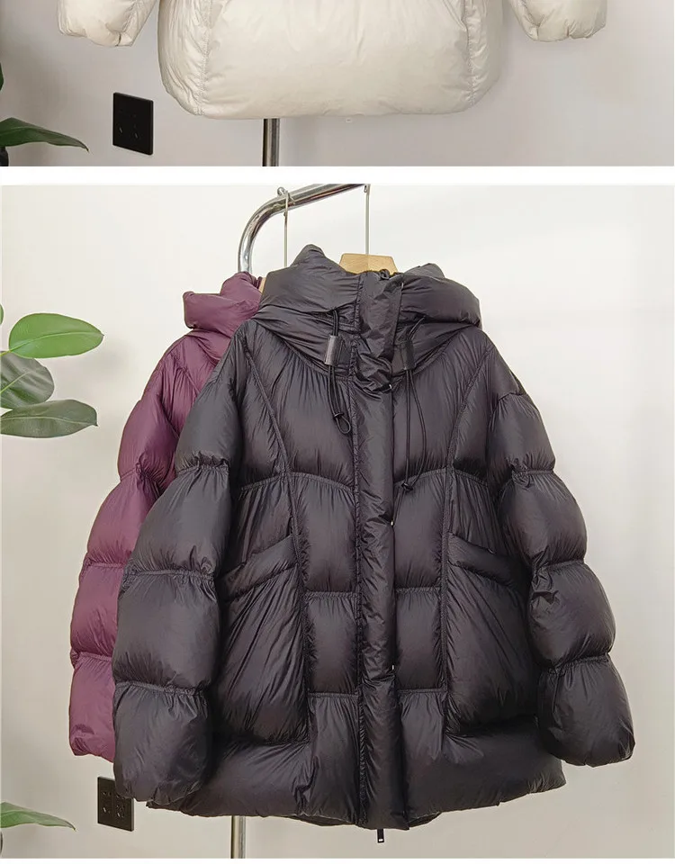 2026 New Winter Warm Hooded Thick White Duck Down Leisure Women Down Jacket Solid Color Coat Parker Loose Women Down Jacket H439