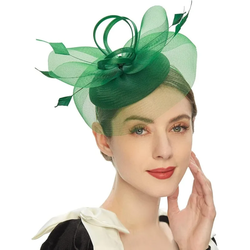 الريش شبكة الفاسناتور قبعة رائعة أنيقة العروس عقال الحلو الشعر هوب الحجاب قبعة أغطية الرأس سيدة خمر #6