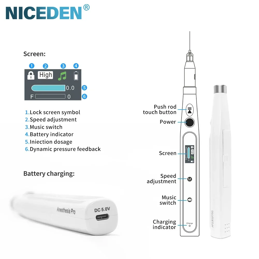 2023 mais novo venda quente de alta qualidade portátil den tal instrumentos indolor anest hesia injector 3 modo de injeção ction velocidade