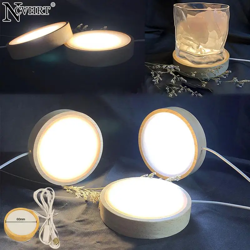 1Pcs Round Wooden LED Light Dispaly Base Night Light Holder Decorative Lamp Stand For Crystals Glass Acrylic Ball Art Ornament