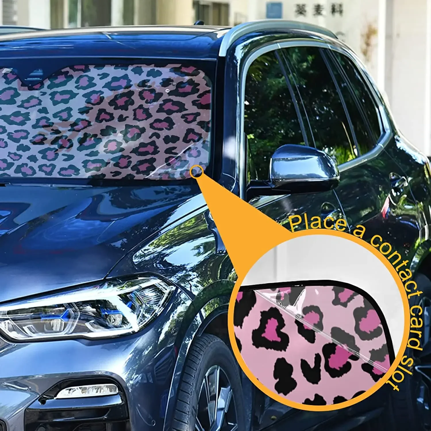 Car Sunshades for Front Windshield Auto Sunshield Shade Foldable Hot Pink Black Leopard Car Sun Visor Blocks UV Rays Heat Protec