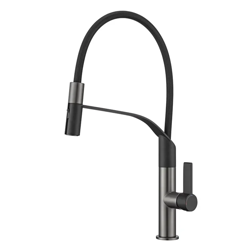 Contemporary Single-Handle Copper Chrome Plated Deck Mounted Pull-Down Kitchen Sink Tap Multi-Functional Rotatable Magnetic