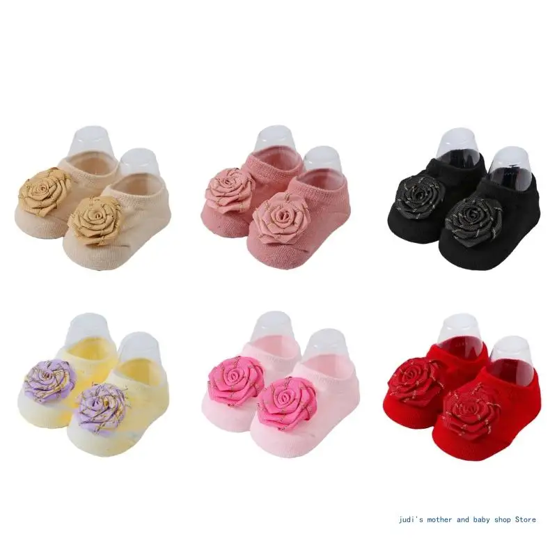 

67JC Soft and Comfortable Baby Cotton Socks Infant Knit Socks Newborns Short Socks with Delicate Flower Pattern