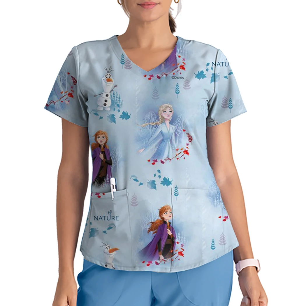 Disney Prinzessin drucken Arbeiter Uniform Damen Schönheits salon Kleidung Pflege Peeling Top Shirt Krankens ch wester Pflege Arbeit Uniform T-Shirt