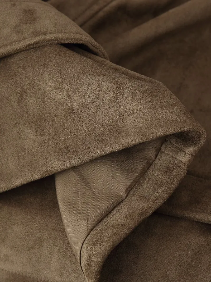 Damen-Weste aus Wildlederimitat, ärmellos, doppelreihig, mit selbstbindendem Gürtel, hohem Kragen, Taschen, Schulterklappen, Oberbekleidung, Top 2026 – Detail 13