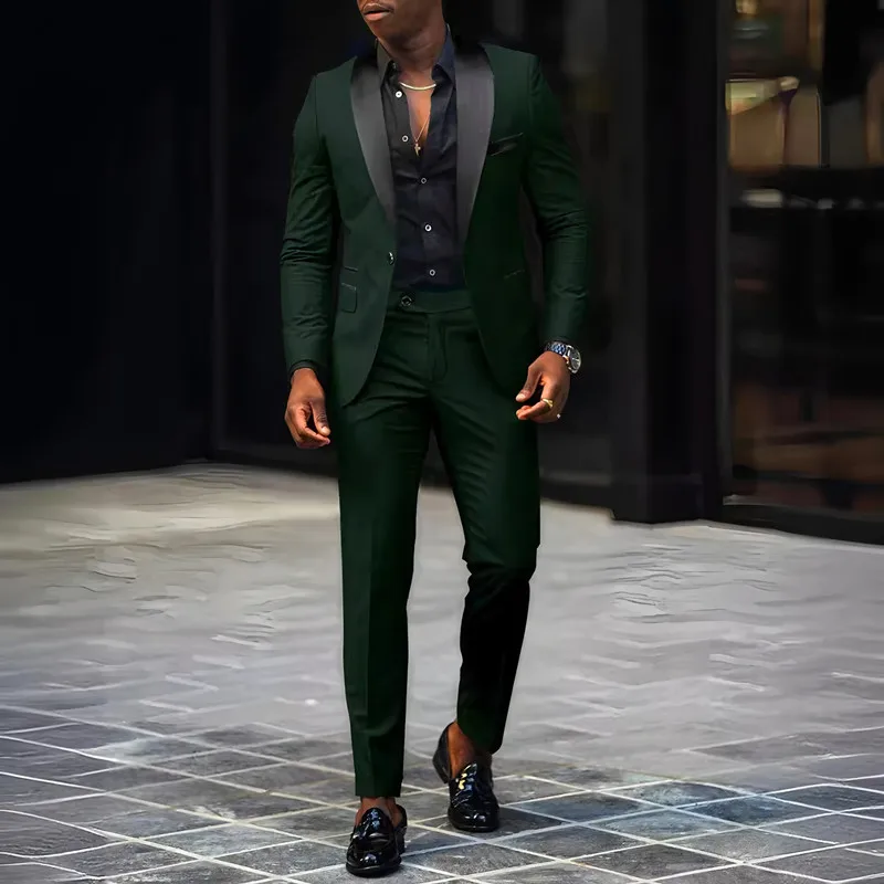 بدلة رجالية مكونة من قطعتين مناسبة لبدلات عمل الزفاف، وسترات وسراويل بزر واحد، ومجموعات سترات بقصة ضيقة