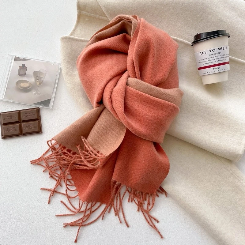 معطف فاخر خفيف مزدوج الوجه بلون سادة وشاح نسائي على الطراز الأوروبي والأمريكي شال دافئ لتدفئة الرقبة #3