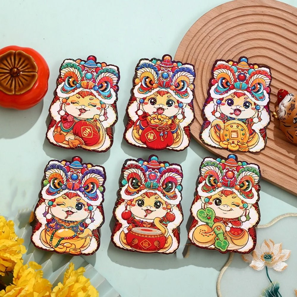 6Pcs Chinese 2025 New Year Packet Spring Festival Best Wishes Laser Cartoon Envelope HongBao Zodiac Snake Laser Luck Money Bag