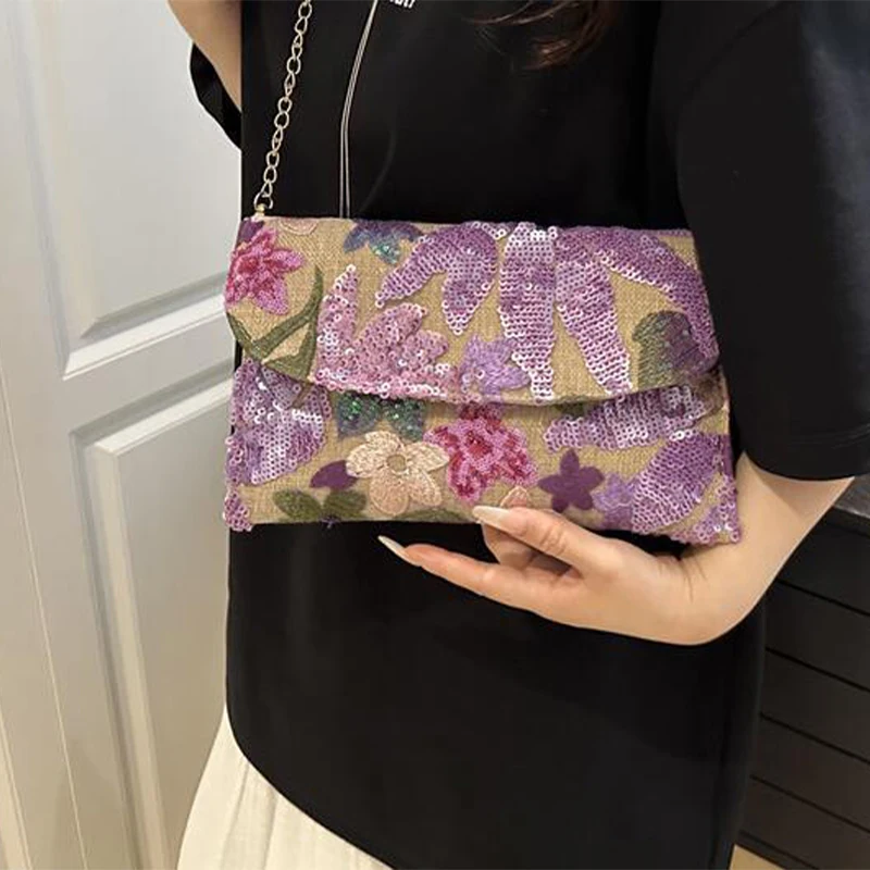 NamcheBarwa Sequin Women Evening Bag Clutch Elegant Beaded Floral Embroidery Bags Exquisite Glitter Envelope Bag Wedding Bags