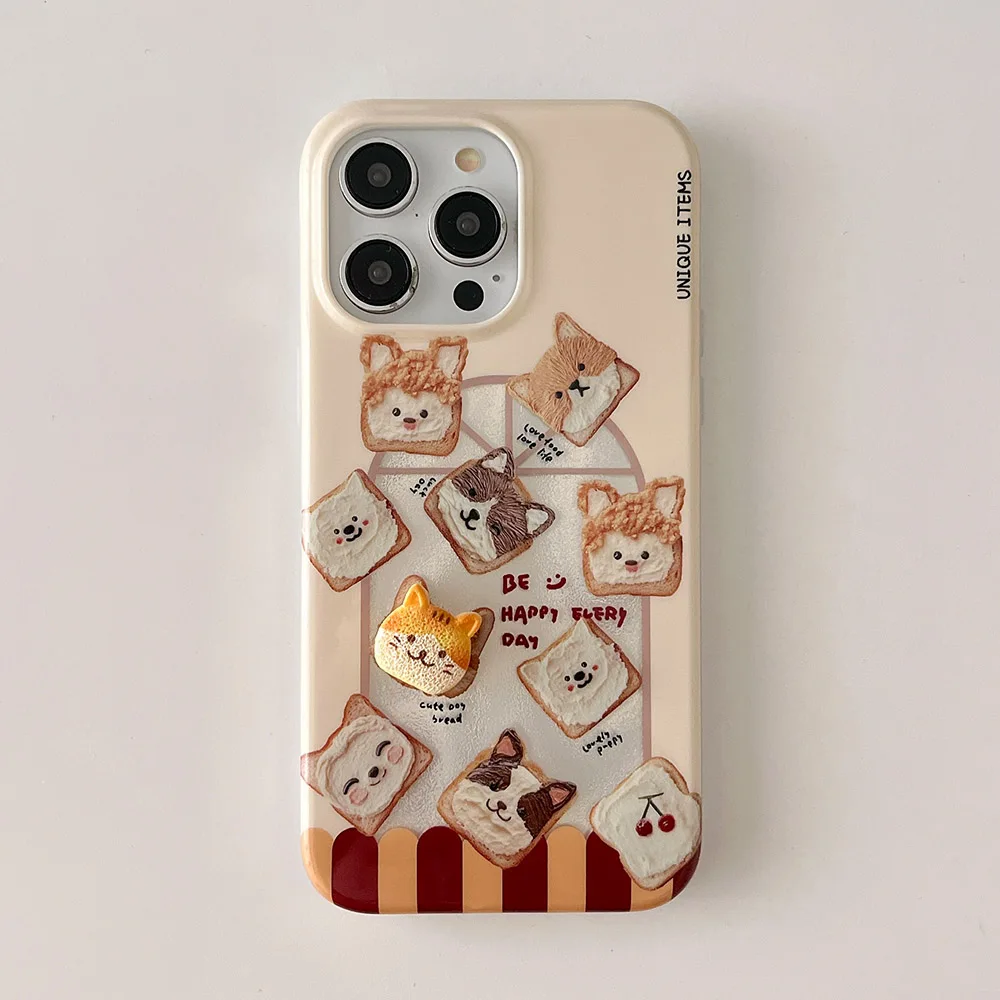 Cute Cartoon Sushi Dog Cover Funny Stereoscopic Cat Head Shockproof Protection Case For IPhone 16 15 14 13 Pro Max Soft Funda