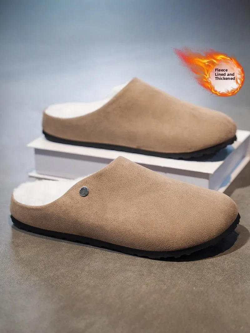 Men's Winter Warm Fleece Lined Oxfords Style  Slippers Casual Half Slippers Soft Bottom Cotton Slippers