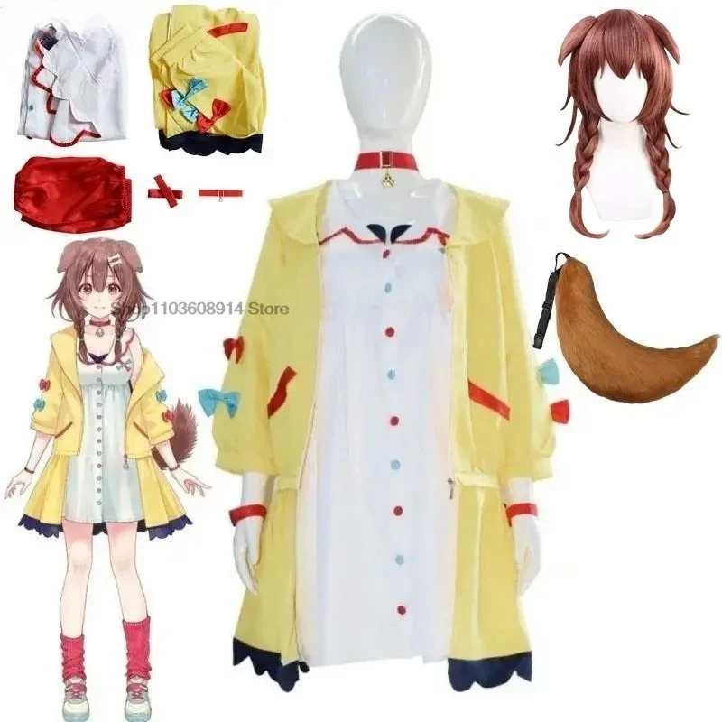 New 2025 VTuber Inugami Korone Cosplay Costume for Women Tail Wig Cute Dress Skirt Coat Accessories wat158