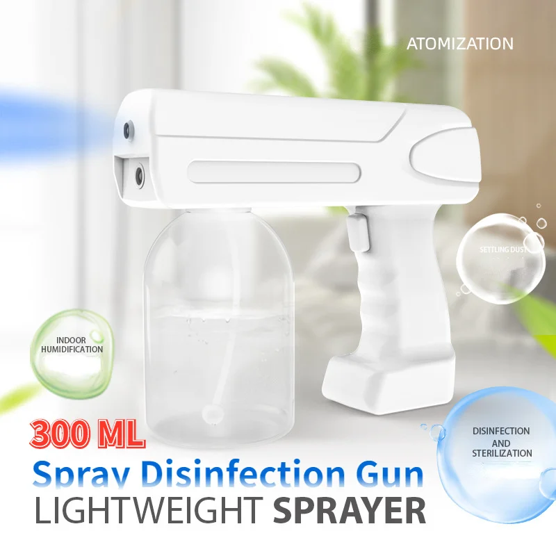 300ML Wireless Electric Handheld Nano Spray Home Disinfection Gun Rechargeable Portable Blue Light Atomizer Gun Alcohol Sprayer