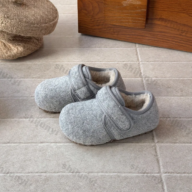 Winter Children's Cotton Shoes Warm Plush Casual Shoes Girls Retro Leisure Kids Non-Slip Comfortable Toddler Outdoor Flat Shoes