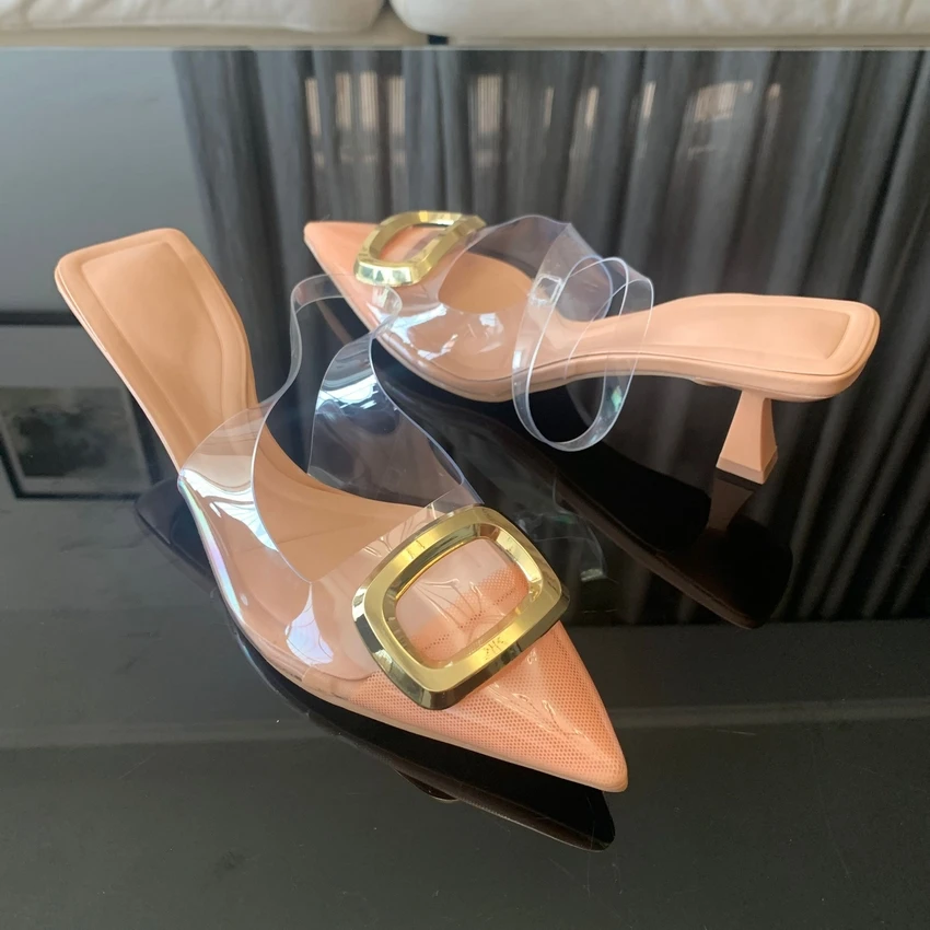 Luksusowe markowe damskie buty na wysokim obcasie PVC modne sandaลy 2024 letnie przezroczyste buty damskie pantofle Plus rozmiar 42