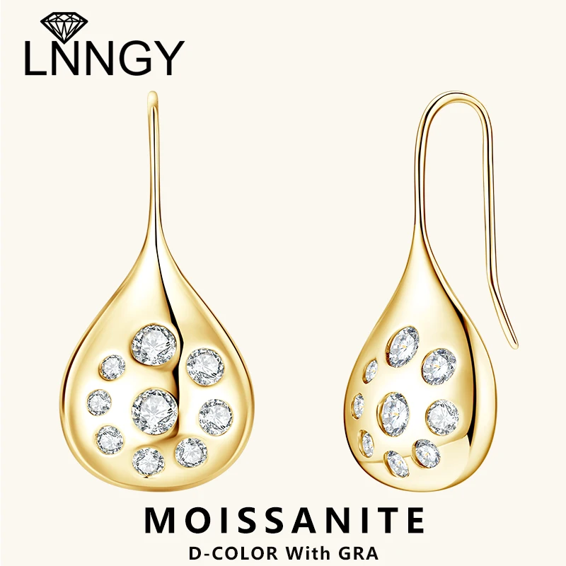 

Lnngy All Moissanite Dangle Earrings For Women 925 Sterling Silver Waterdrop Dangle Earring Wedding Engagement Party Jewelry