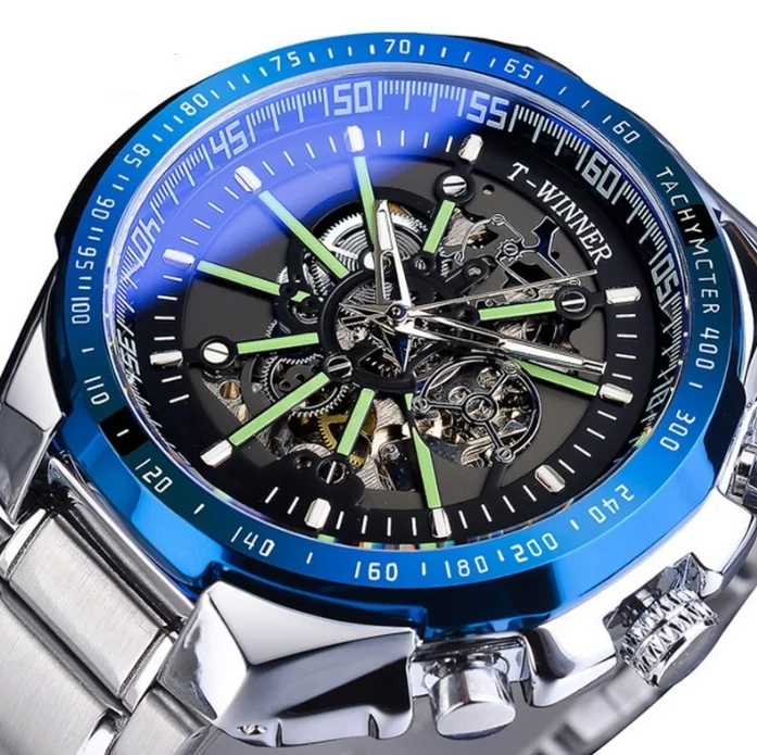 Trendy Mechanical Watch Men's Fashionable Hollow Out Cool Mechanical Metal Strap Waterproof Automatic Mechanical Watch