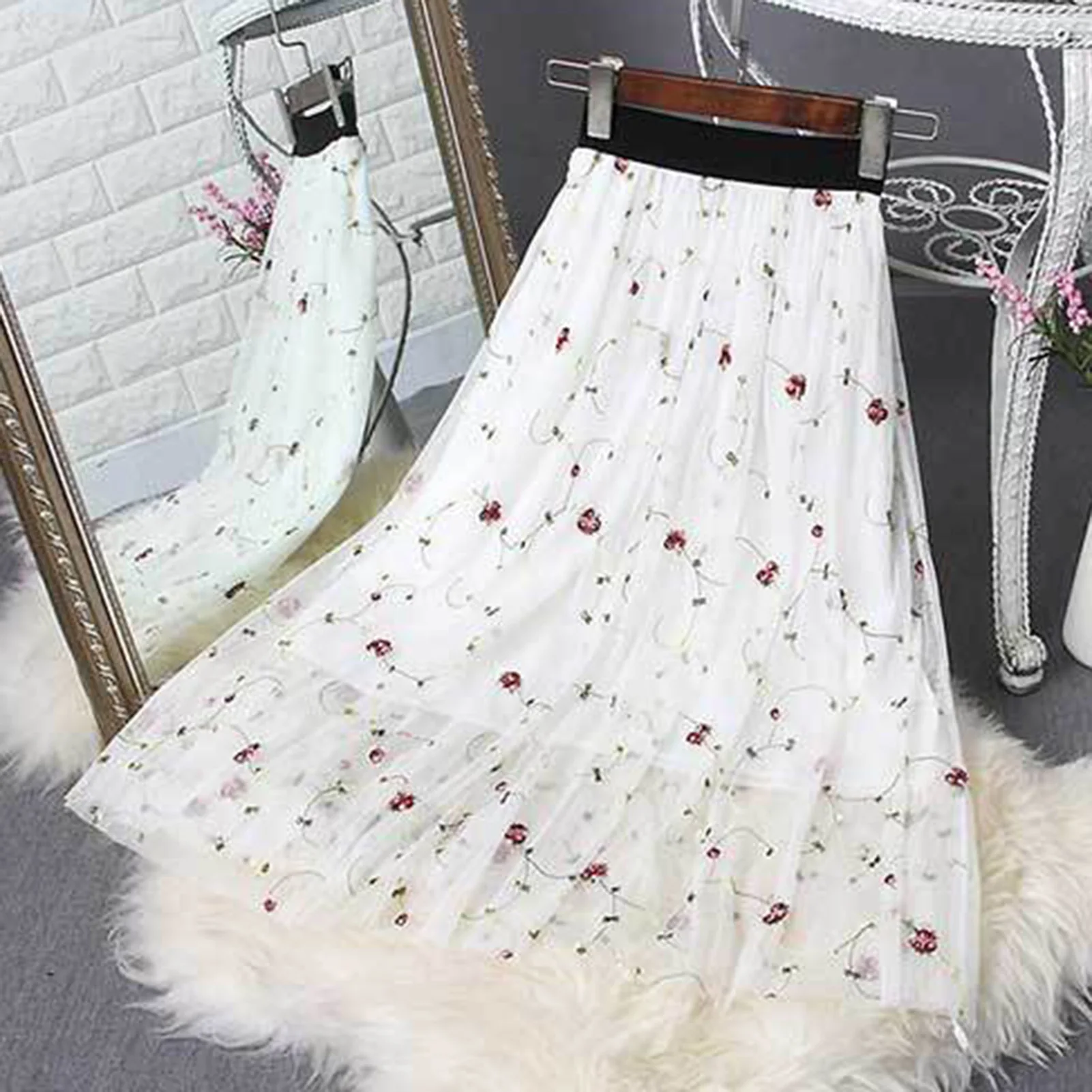 Women's Medium Length Gauze Skirt High Waist Half Length Gauze Skirt for Parties Beaches Holidays