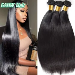 Extensiones de Cabello Humano Liso Brasileño 1/2/3/4, Paquetes de Cabello Virgen sin Procesar, Tejido de Cabello de Doble Trama para Mujeres Negras