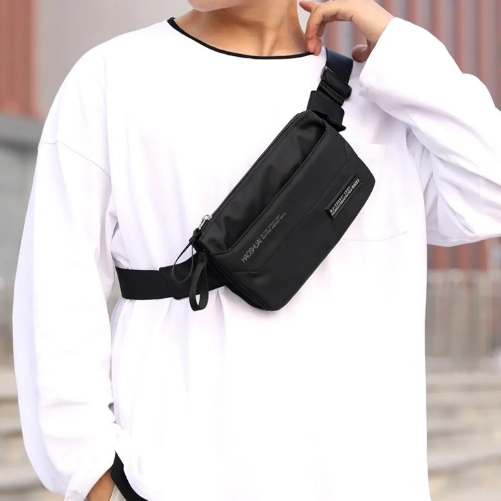 Anti Splash Men Fanny Pack Solid Color Large Capacity Men's Chest Bag Adjustable Strap Multi-Pocket Nylon Sling Shoulder Bag