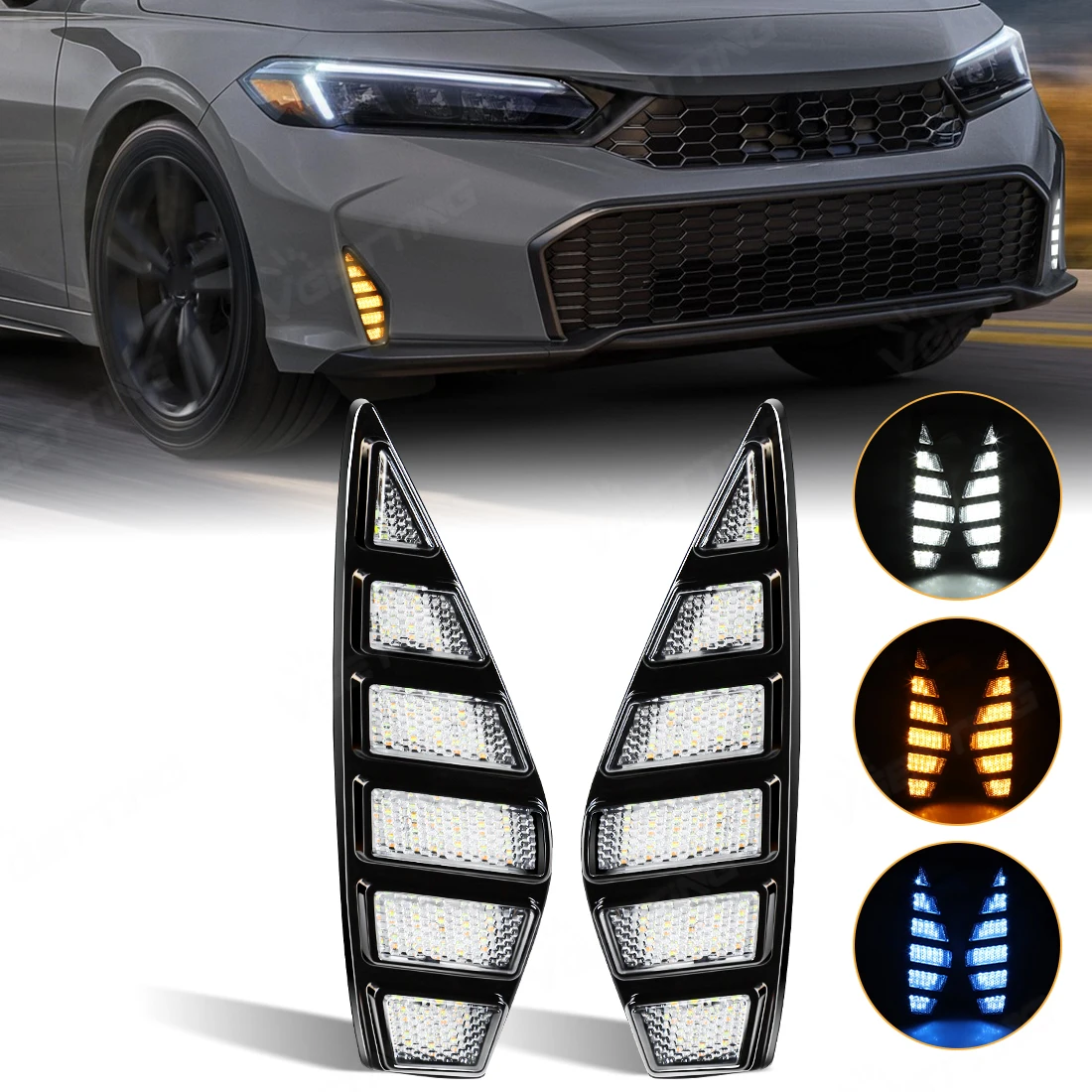 

Светодиодные дневные ходовые огни для переднего бампера Honda Civic 2025 с последовательным сигналом поворота, ночная подсветка, 3 цвета, автомобильные аксессуары, 12В