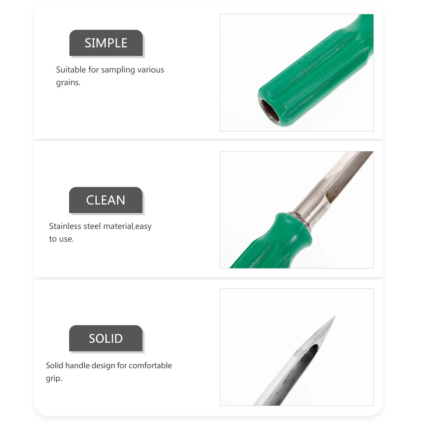Heavy Duty Stainless Steel Grains Powder Sampler Ergonomic Design Tip Easy Clean Portable for Grain Soil Rice Corn