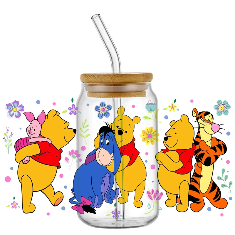 Miniso Disney Cartoon Bear  UV DTF Transfer Sticker Waterproof Transfers Decals For 16oz Glass Cup Wrap Stickers