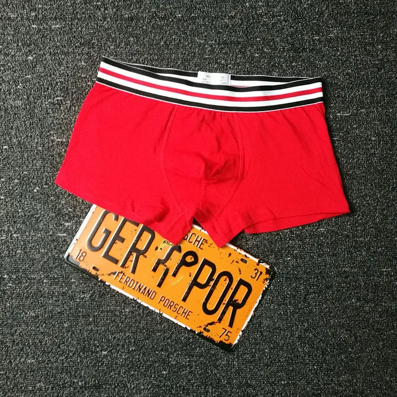 TOPMen\'s Cotton Boxer Underwear Men\'s Fashion Stripe Belt Solid Color Underpants Ultra Soft Comfy Breathable Male Panties Shorts