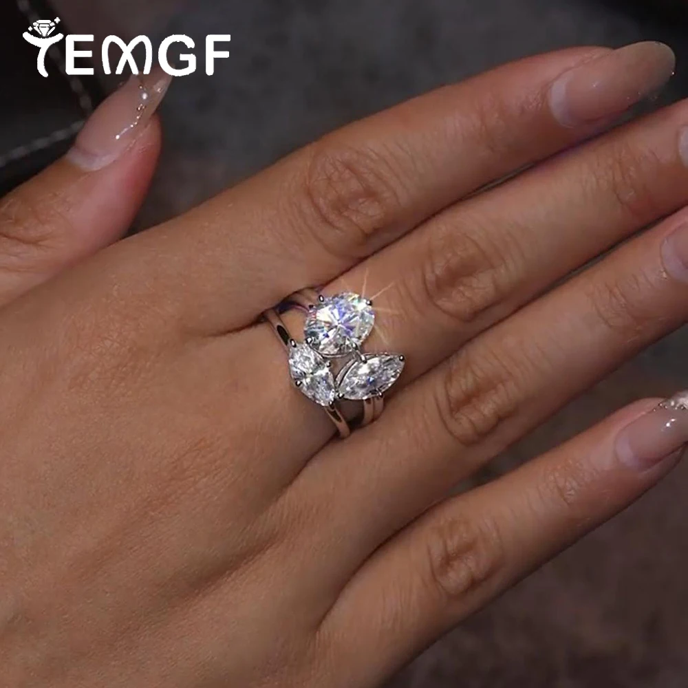 

TEMGF 5CTTW Full Moissanite Rings for Women Men 925 Silver Luxury 3 Stones Wedding Band Gift 18K Plated Fine Jewelry With GRA
