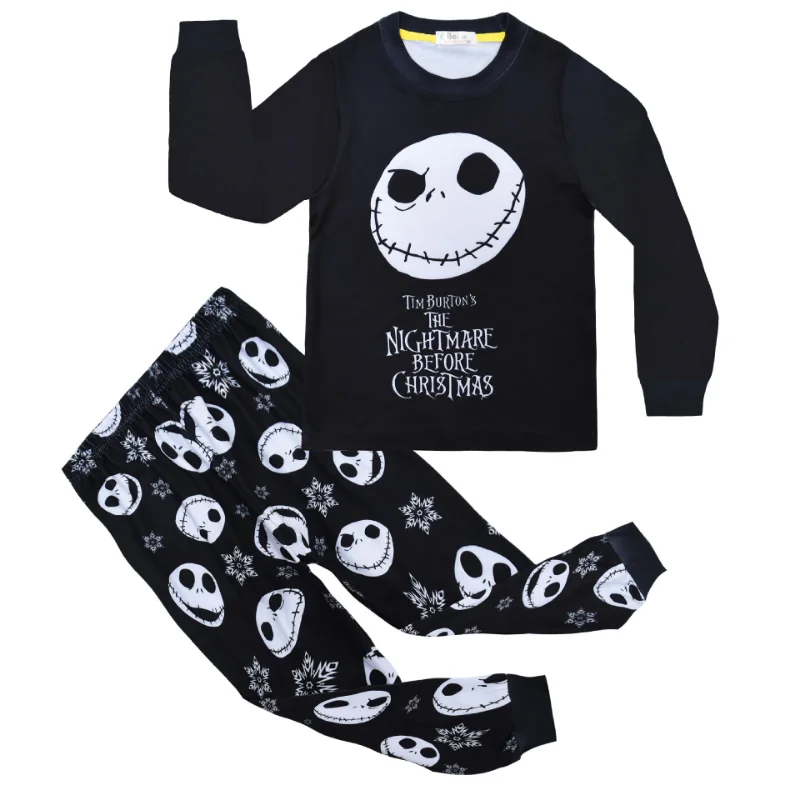 The Nightmare Before Christmas Kids Pajamas Sets Cartoon Round Neck Long Sleeve Pants Sleepwear Boys Girls Casual Home Clothes