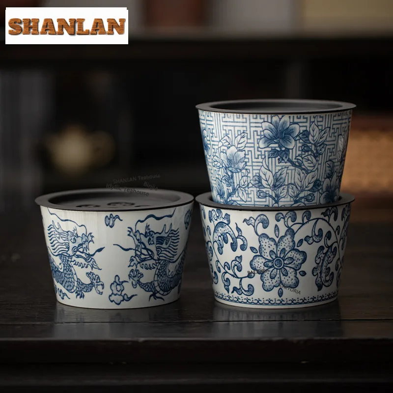 HOYIHM Blue And White Antique Jianshui Japanese Tea Wash Bowl Tea Residue Barrel Water Washing Slag Tank Chaxi Cafes Collection