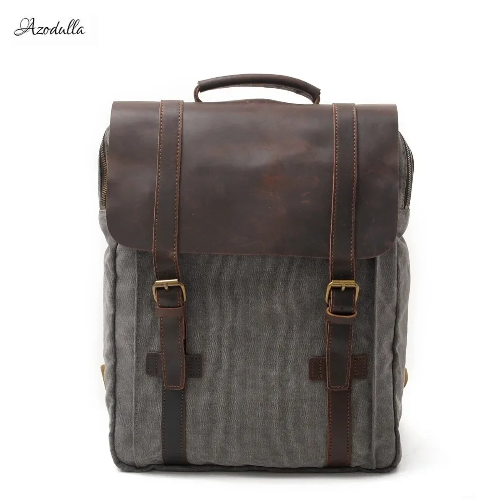 M062 New Fashion Backpack Leather Canvas Men Backpack School Bag Military Backpack Women Rucksack Male Knapsack Bagpack Mochila