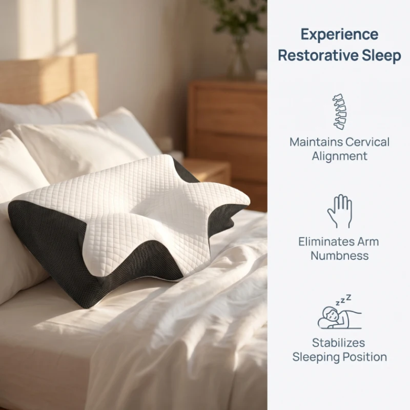 Almohada Cervical de Espuma Viscoelástica con Forma de Mariposa, Ortopédica, para Masaje Cervical, Cómoda para Dormir