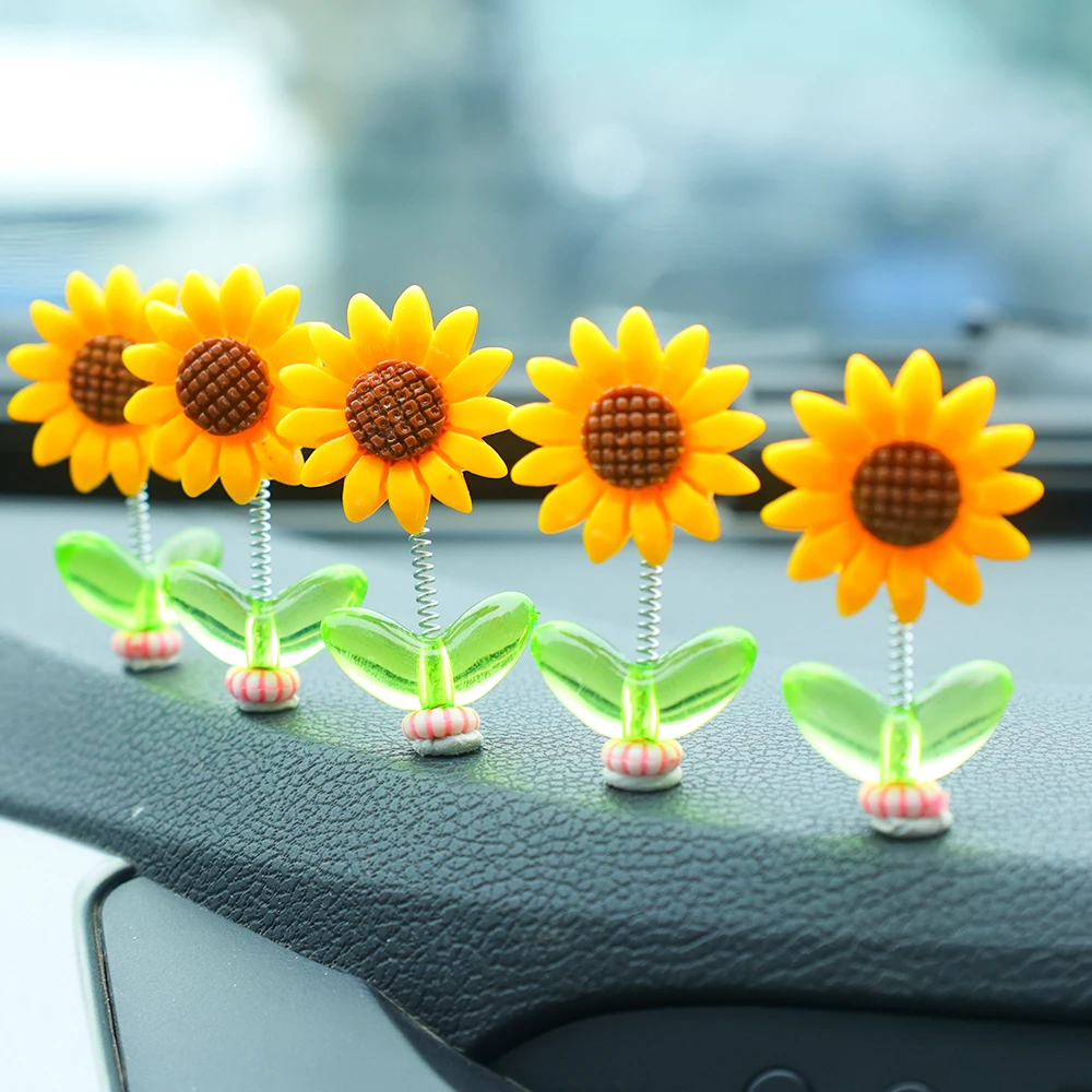 Cute Fresh Sunflower Car Ornament Bike Motorcycle Bicycle Decorations Car Interior Dash Air Outlet Decorations Accessories