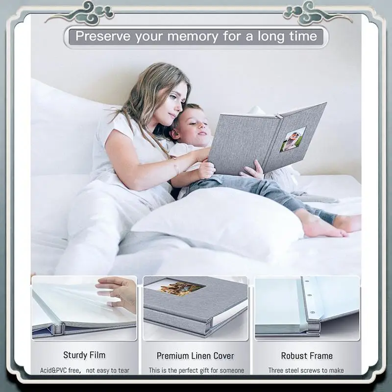ABIJ-Grey Photo Album With Picture Display Window,40 Pages DIY Scrapbook Album ,Linen Cover Memory Book