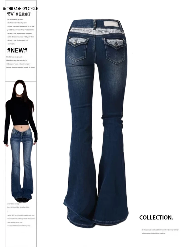 

Осень-зима 2022, женские джинсовые брюки, обтягивающие джинсовые брюки с низкой посадкой, расклешенные джинсы-клеш, японский ковбойский Y2k Gyaru Bootcut, обтягивающие новинки