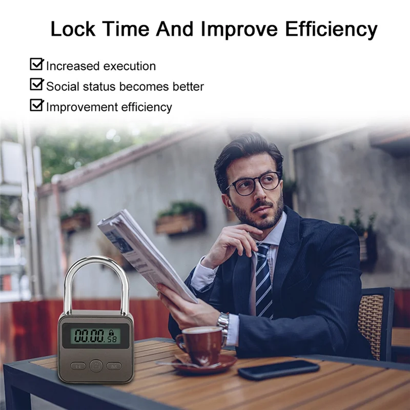 Smart Time Lock LCD Display Electronic Timer Switch USB Rechargeable Timer Padlock Travel Electronic Timer-Black