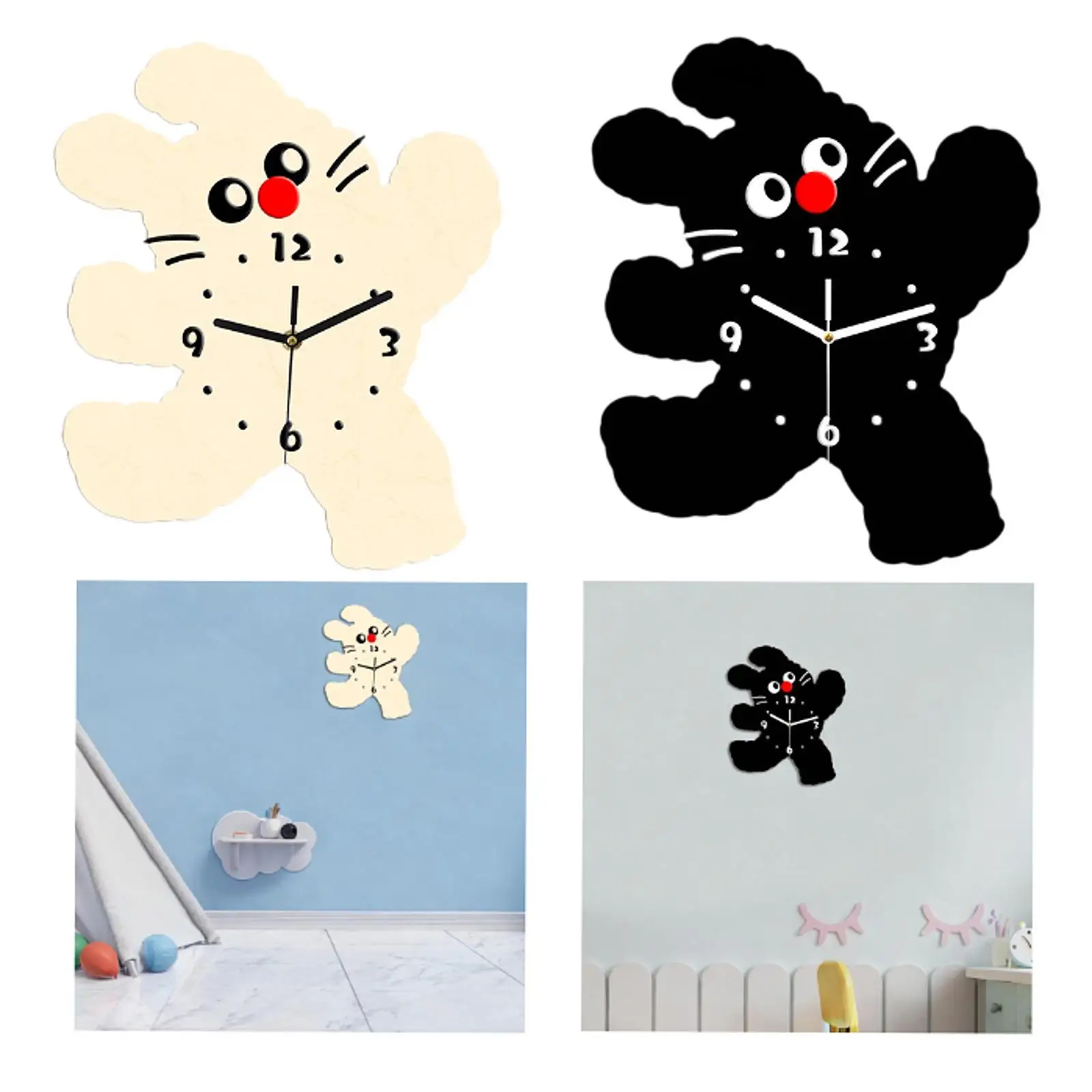 

Cartoon Cat Shaped Wall Clock Silent for Housewarming Gift Farmhouse Kitchen