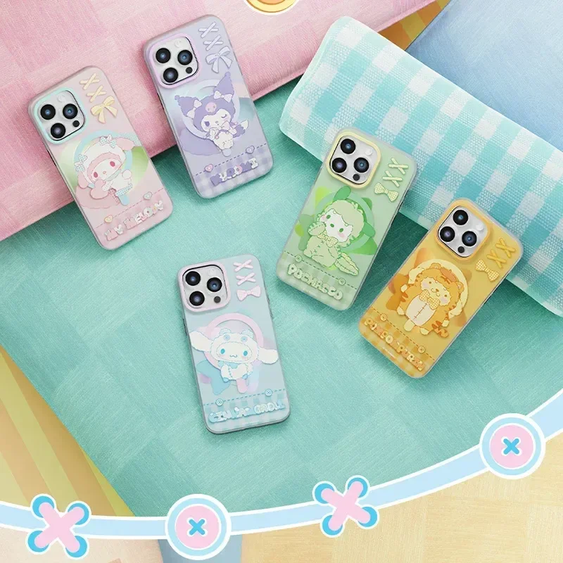 

Sanrio Doll Series Kawaii Phone Case Cinnamoroll Pompompurin Kuromi Iphone 15 Pro Case Magnetic Airbag Bracket Protective Cover